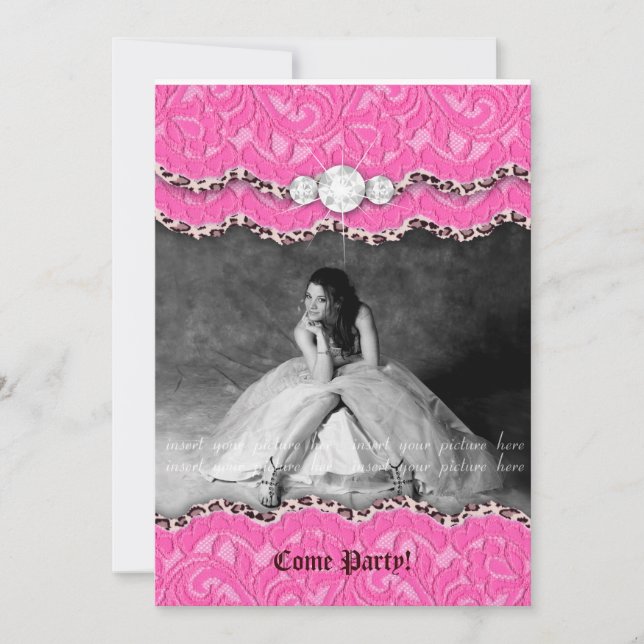 Graduation Invite Announcement Leopard Makeup Pink (Front)