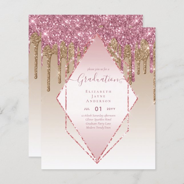 GRADUATION INVITES - Dripping Glitter Girly Glamou (Front/Back)