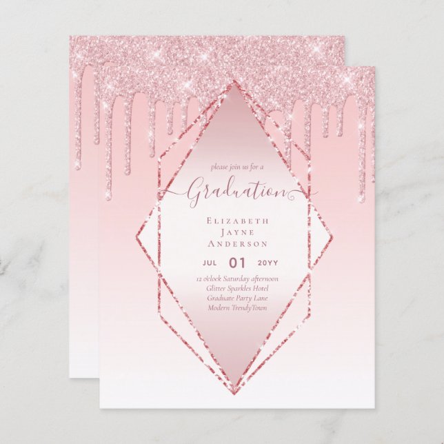 GRADUATION INVITES - Dripping Glitter Girly Glamou (Front/Back)
