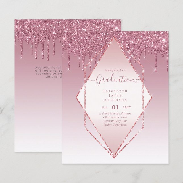 GRADUATION INVITES - Dripping Glitter Girly Glamou (Front/Back)