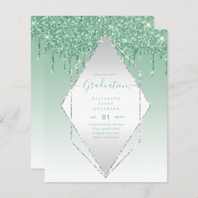 GRADUATION INVITES - Dripping Glitter Girly Glamou (Front/Back)