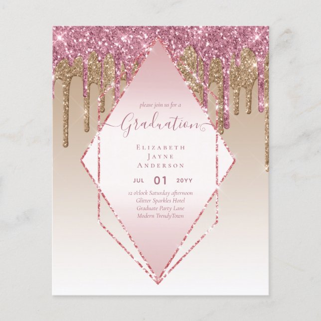 GRADUATION INVITES - Dripping Glitter Girly Glamou Flyer (Front)