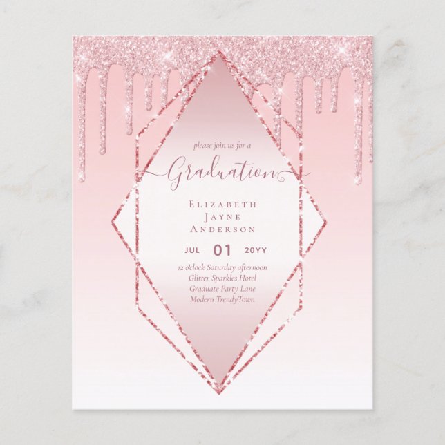 GRADUATION INVITES - Dripping Glitter Girly Glamou Flyer (Front)