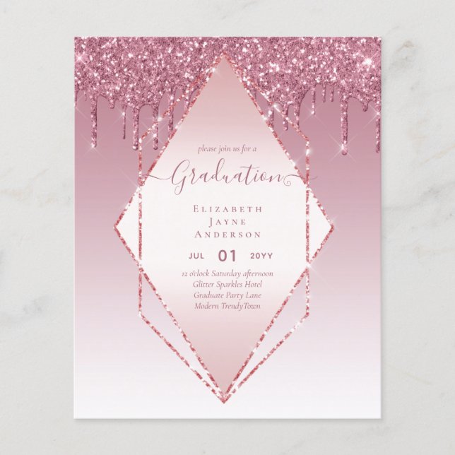 GRADUATION INVITES - Dripping Glitter Girly Glamou Flyer (Front)