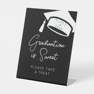 Graduation is Sweet Please Take A Treat Black Chic Pedestal Sign