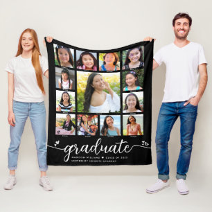 Graduation K–12 Black Modern Script Photo Collage  Fleece Blanket