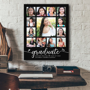 Graduation K–12 Modern Script Photo Collage Black Canvas Print