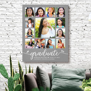 Graduation K–12 Modern Script Photo Collage Grey Canvas Print