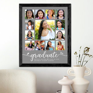 Graduation K–12 Modern Script Photo Collage Grey Poster