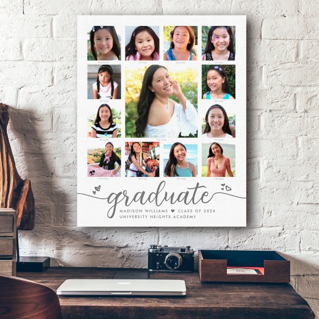 Graduation K–12 Modern Script Photo Collage White Canvas Print (Creator Uploaded)