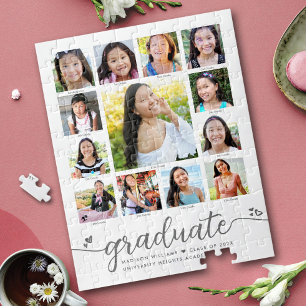Graduation K–12 Modern Script Photo Collage White Jigsaw Puzzle