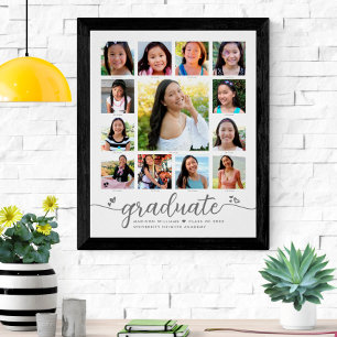 Graduation K–12 Modern Script Photo Collage White Poster