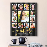 Graduation K–12 Photo Collage Black Gold Script Canvas Print<br><div class="desc">Be proud, rejoice and showcase this milestone of your favourite grad. Create this girly, stunning, simple, modern, personalised high school graduation K – 12 photo collage canvas wall art for a keepsake you’ll always treasure. A fun, elegant visual of gold glitter script typography, along with her name, class year, and...</div>