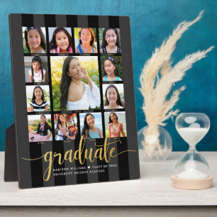 Graduation K–12 Photo Collage Gold Black Script Plaque