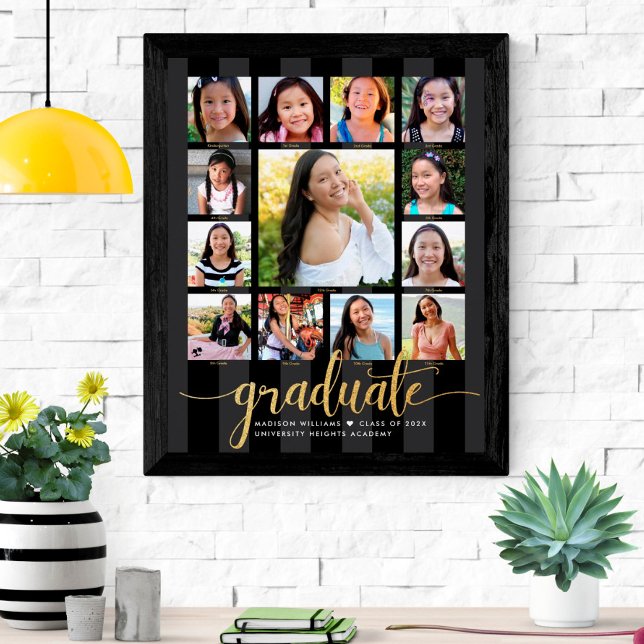 Graduation K–12 Photo Collage Gold Black Script Poster (Creator Uploaded)
