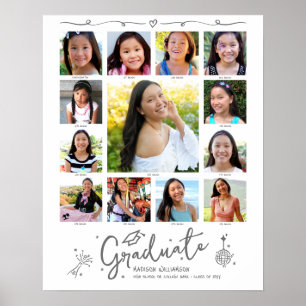 Graduation K–12 Photo Collage Gray Doodles White Poster
