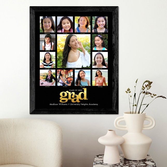 Graduation K–12 Photo Collage Modern Black Gold Poster (Creator Uploaded)