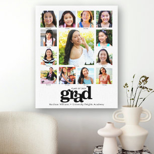 Graduation K–12 Photo Collage Modern Black White Canvas Print