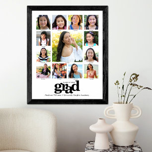 Graduation K–12 Photo Collage Modern Black White Poster