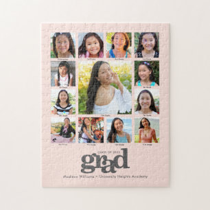 Graduation K–12 Photo Collage Modern Blush Pink Jigsaw Puzzle