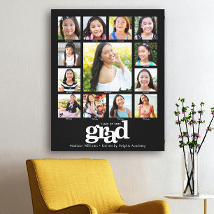 Graduation K–12 Photo Collage Modern Bold Black Canvas Print