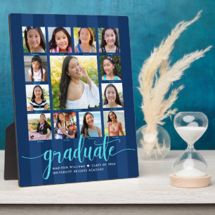 Graduation K–12 Photo Collage Navy Blue Script Plaque