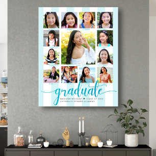 Graduation K–12 Photo Collage Turquoise Script Canvas Print