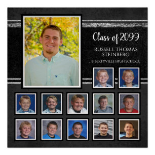 Graduation K-12 Photos Black & Silver Keepsake Poster