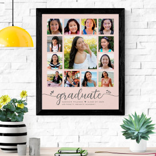 Graduation K–12 Script Photo Collage on Blush Pink Poster
