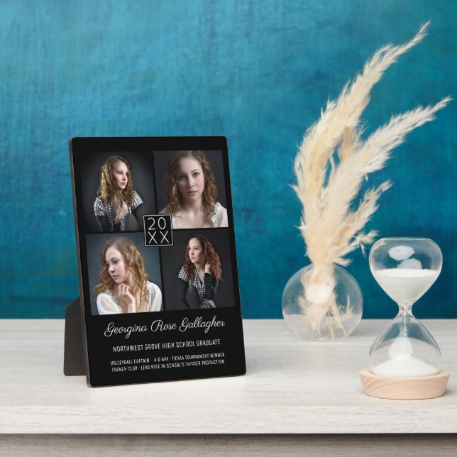 Graduation Keepsake Modern Photo Collage Classy Bk Plaque (Side)