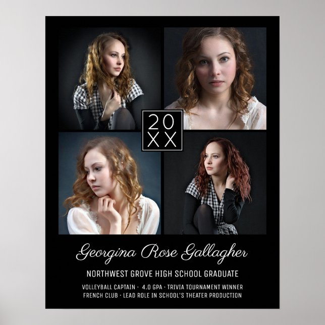 Graduation Keepsake Modern Photo Collage Classy Bk Poster (Front)