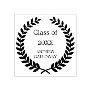 Graduation laurel wreath monogram rubber stamp