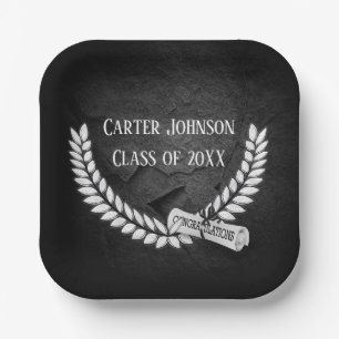 Graduation Laurel Wreath On Black Rock Paper Plate
