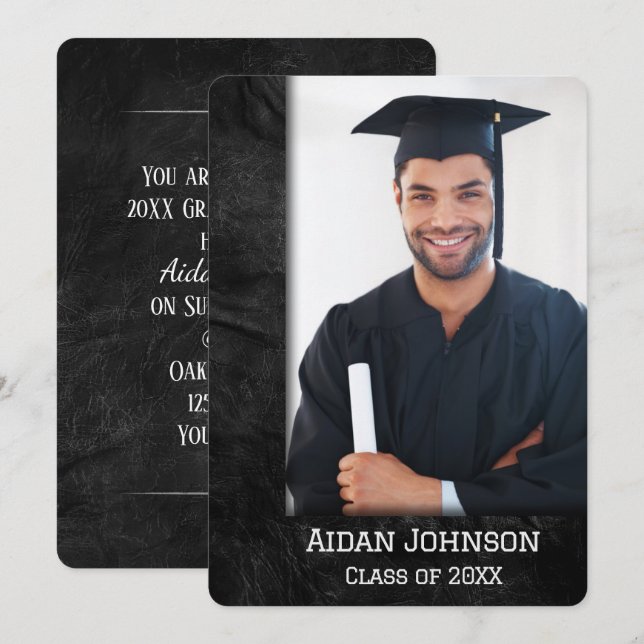 Graduation Leather Photo Frame Invitation (Front/Back)