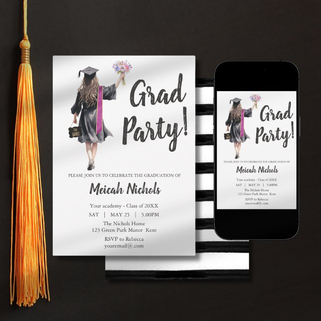 Graduation Leavers Modern Trendy Girl Invite (Creator Uploaded)