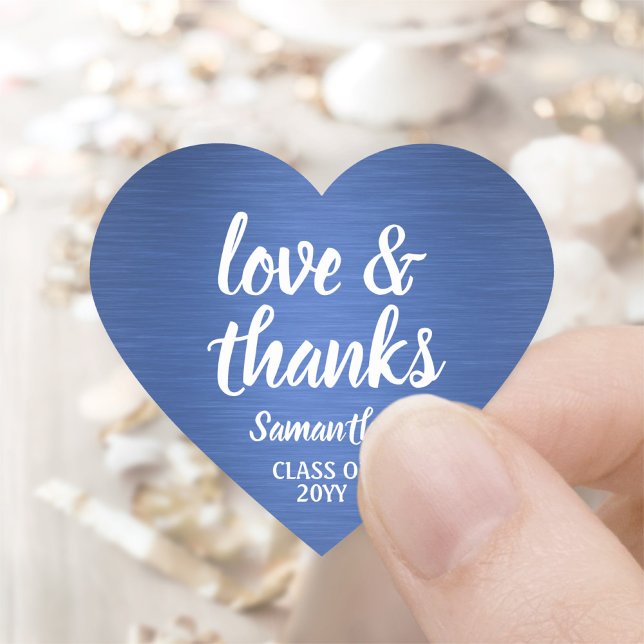 Graduation Love & Thanks Brushed Blue & White Heart Sticker (Creator Uploaded)