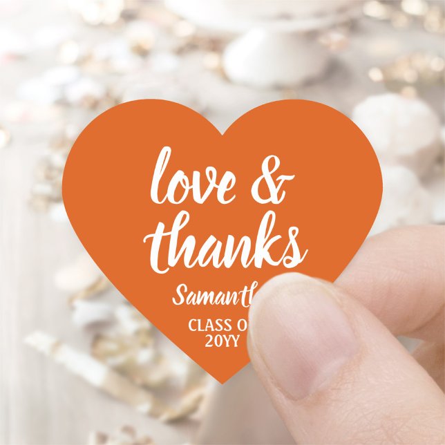 Graduation Love & Thanks Elegant Orange and White Heart Sticker (Creator Uploaded)