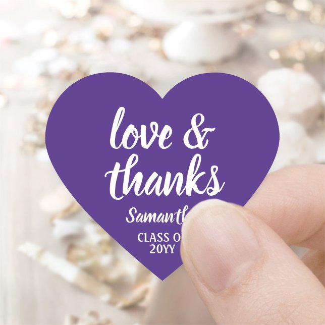 Graduation Love & Thanks Purple & White Elegant Heart Sticker (Creator Uploaded)