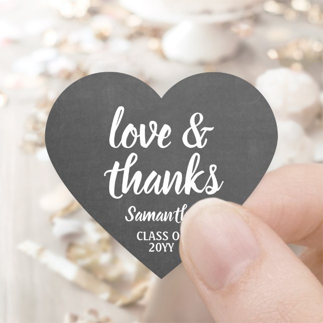 Graduation Love & Thanks Script Faux Chalkboard Heart Sticker (Creator Uploaded)