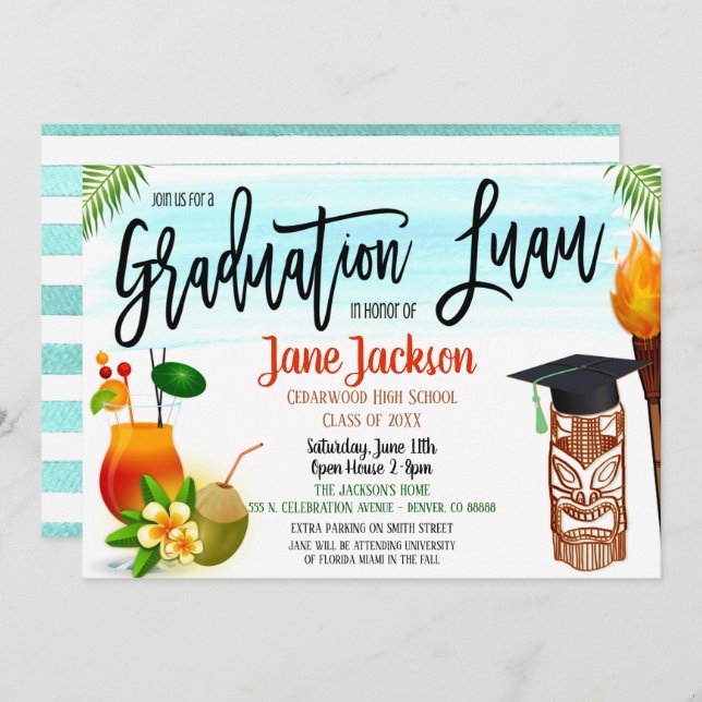 Graduation Luau Celebration Invitation (Front/Back)
