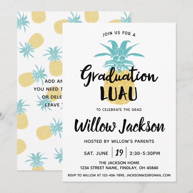 Graduation Luau Ohana Graduation Party Open House Invitation (Front/Back)