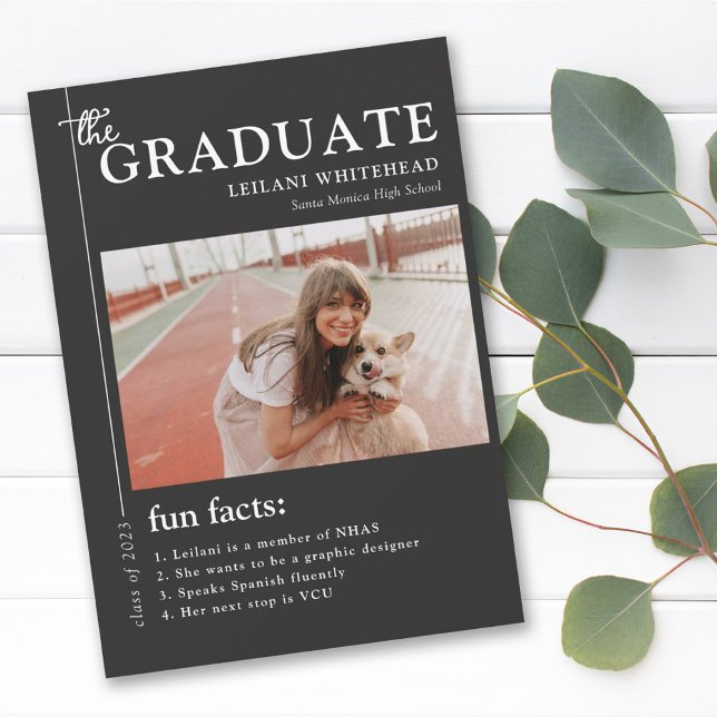 Graduation Magazine Fun Facts Soft Black Announcement (Creator Uploaded)