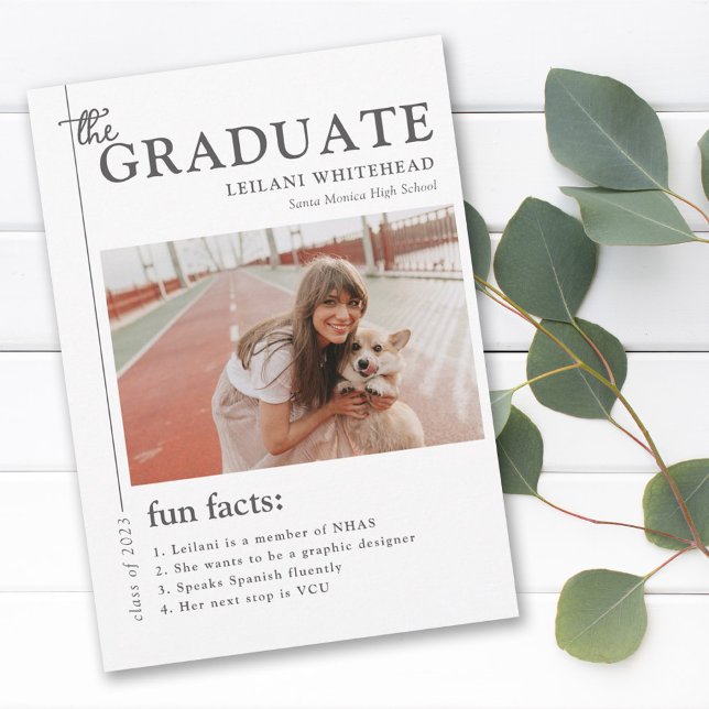 Graduation Magazine Fun Facts White Announcement (Creator Uploaded)
