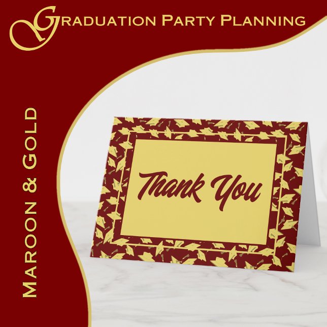 Graduation Maroon and Gold Party Thank You (A maroon and gold color scheme brings elegance to your graduation party.  www.greencarbon2112.com)