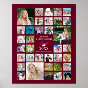 Graduation Maroon Burgundy 35 Photo Collage Poster