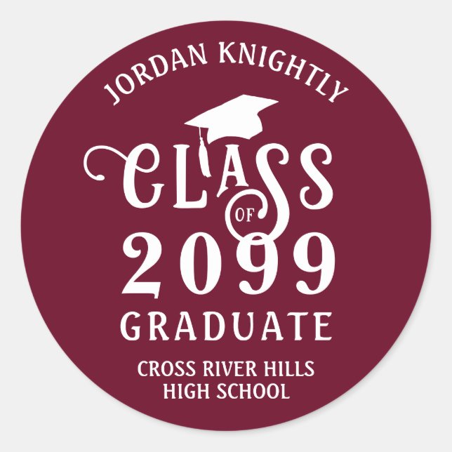 Graduation Maroon Class Year Congrats Name Classic Round Sticker (Front)