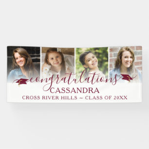 Graduation Maroon Congratulations Script 4 Photos Banner