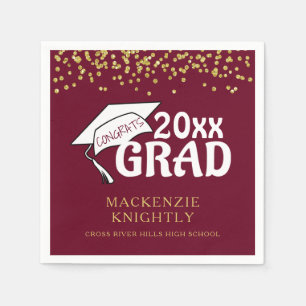 Graduation Maroon Gold CONGRATS GRAD Confetti Napkin