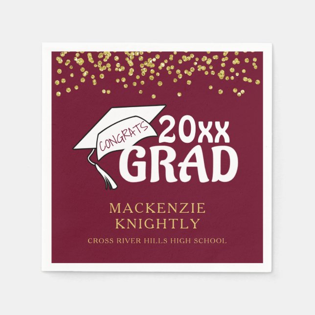 Graduation Maroon Gold CONGRATS GRAD Confetti Napkin (Front)
