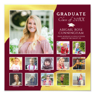 Graduation Maroon K-12 Photo Collage Metallic Gold Print